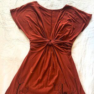 Burnt Orange Dress w. Tree and Deer detail